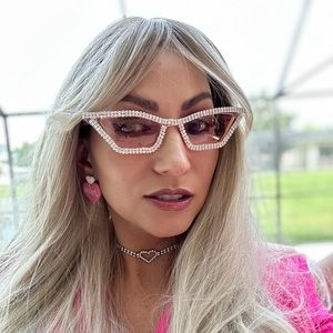 Pink Rhinestone Cat Eye Frames Barbiecore Barbie Pink Clear Lens Glasses